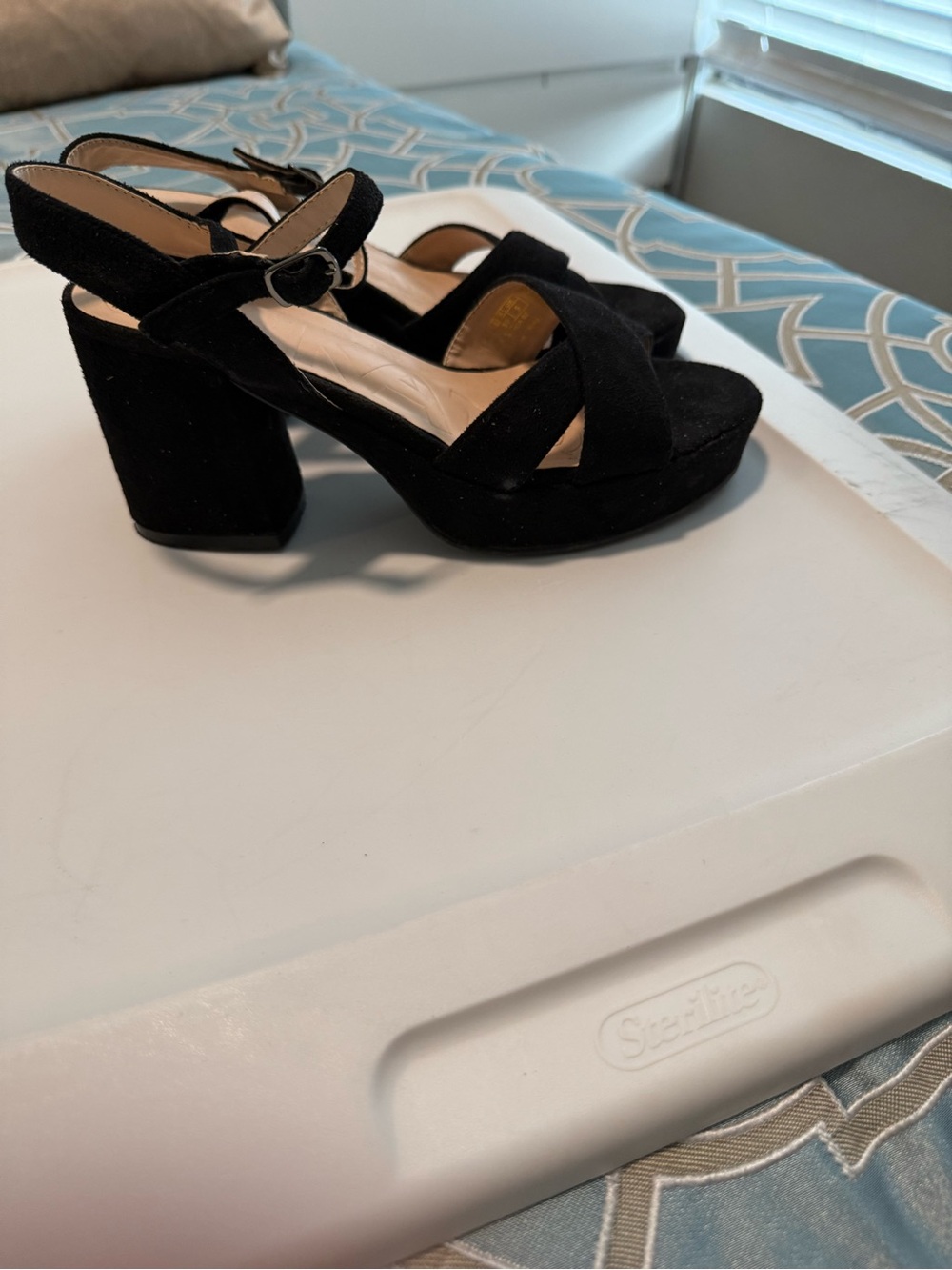 Black Suede Platform Block Heel Sandals - Women